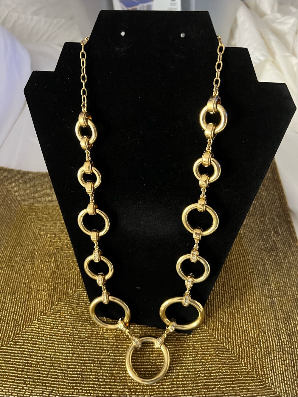 Kate Spade New York Gold Tone Circle Link Statement Necklace Pave Crystal Chain